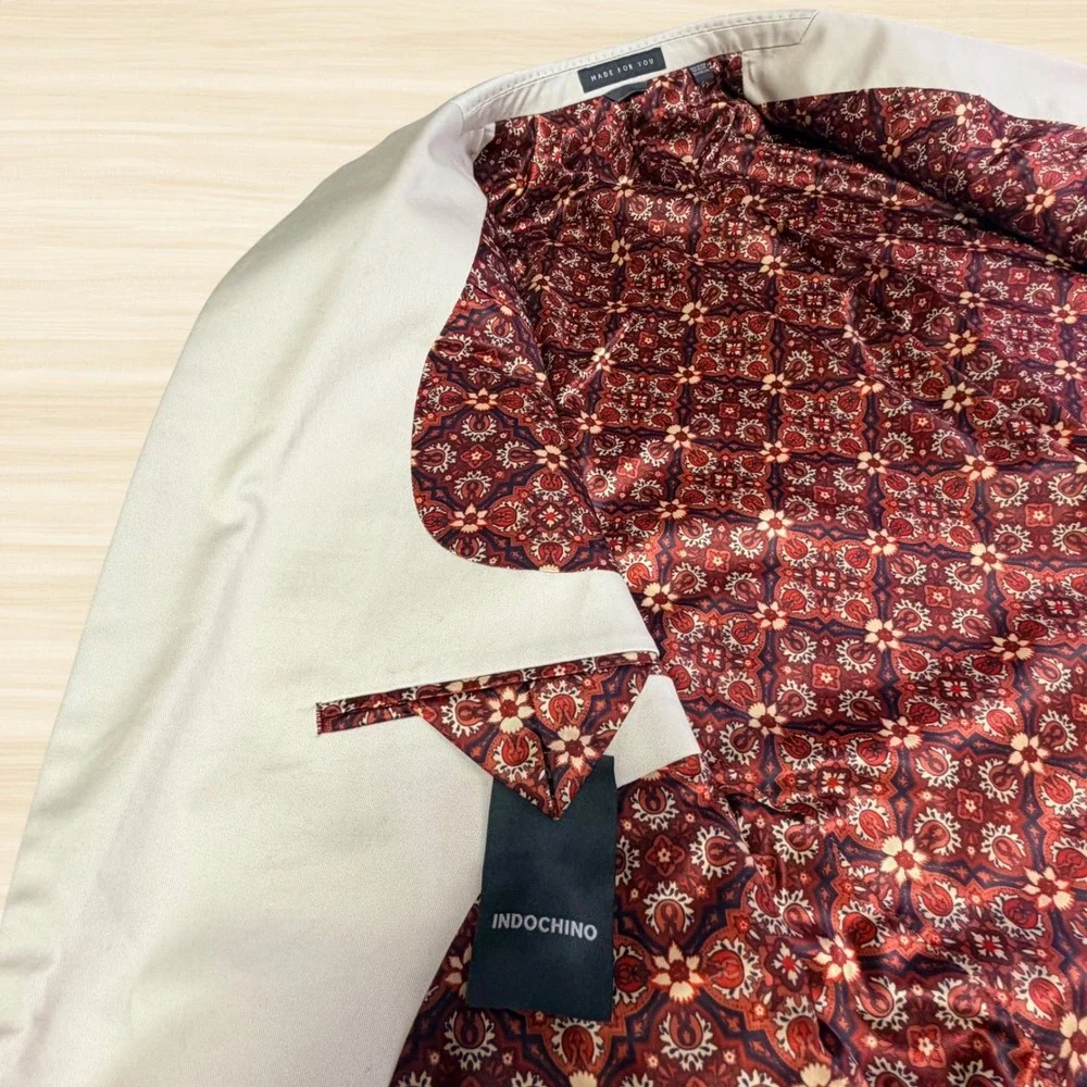 Indochino Made to Measure Tan Blazer Red Floral Lining Sport Coat Mens 40R